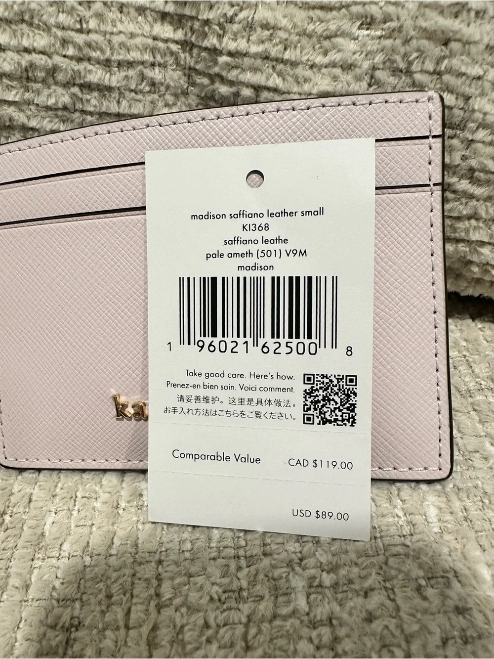 NWT-Kate Soade Pale Pink Saffiano Leather Card Holder